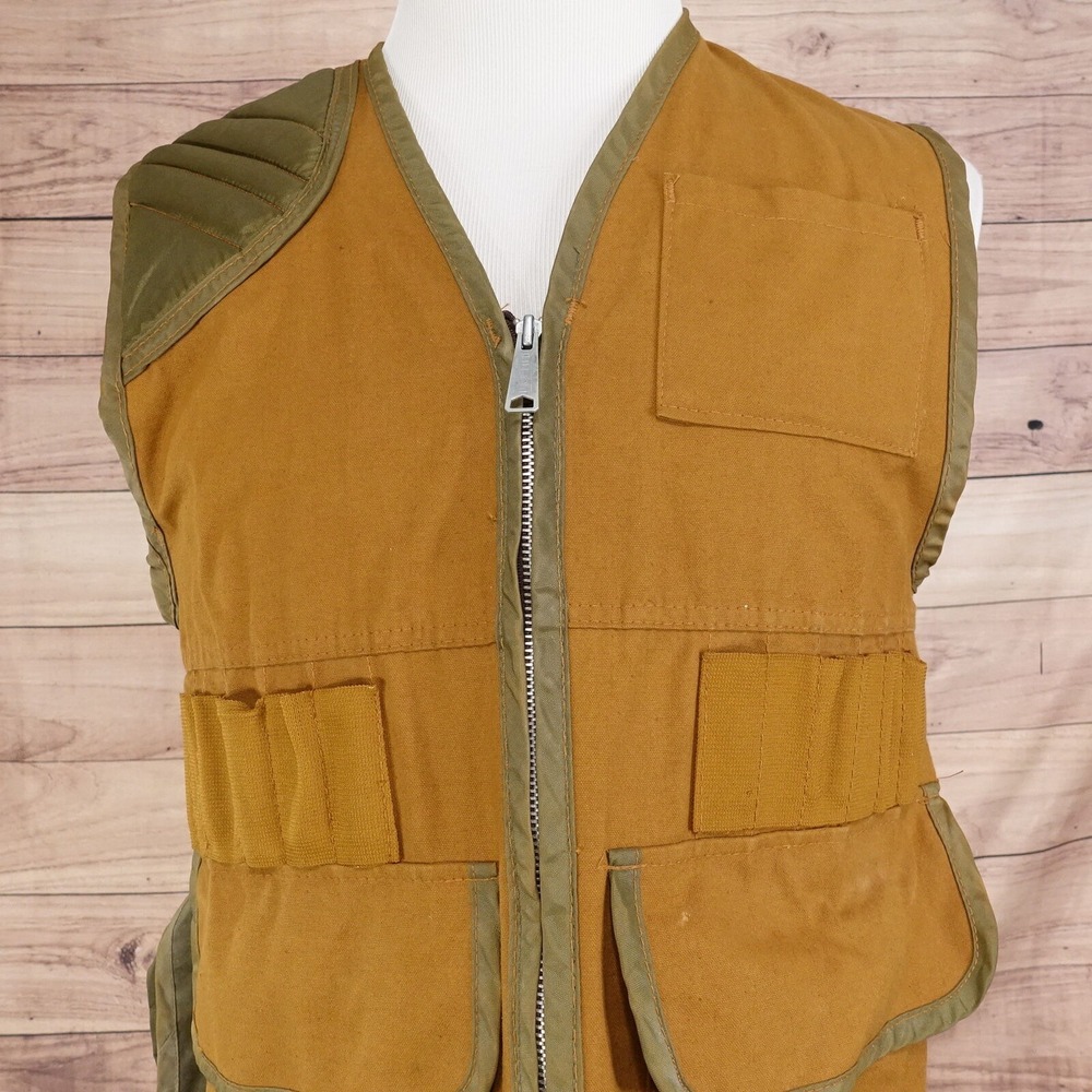 VINTAGE SAFTBAK BROWN CANVAS HUNTING OUTDOORS VEST MENS S? M?